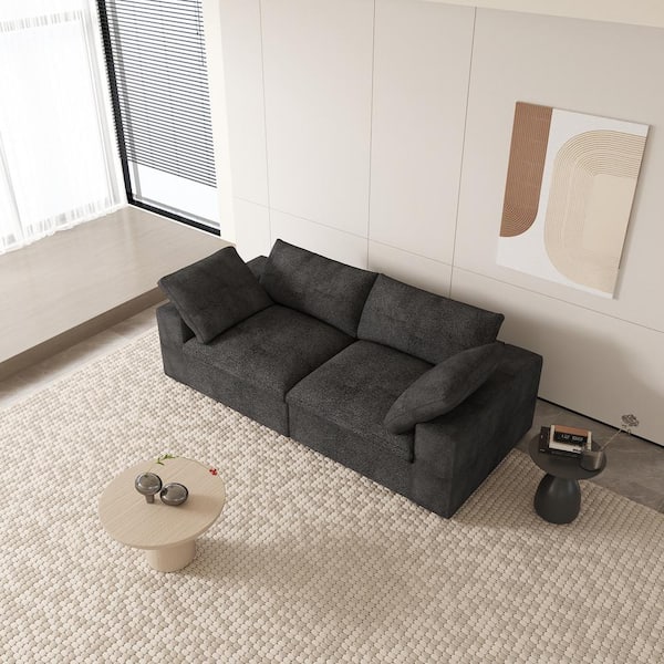 J&E Home 80.3 in. W Square Arm Linen Modular Free Combination Loveseat Sofa in. Black