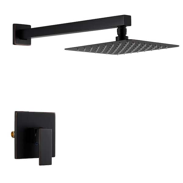 Single Handle Square 1-Spray Shower Faucet 1.8 GPM with 15 in. Shower Arm and Pressure Balance in Oil Rubbed Bronze