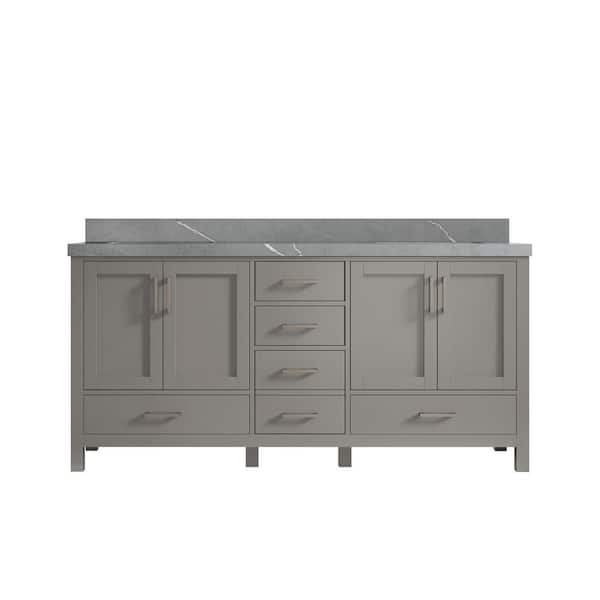 Willow Collections Malibu 72 in. W x 22 in. D x 36 in. H Double Sink Bath Vanity in Gray with 2 in. Piatra Quartz Top