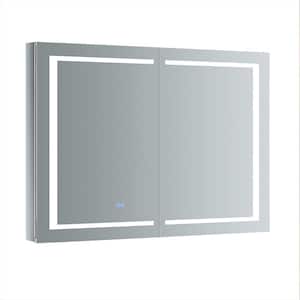 Spazio 48 in. W x 36 in. H Recessed or Surface Mount Medicine Cabinet with LED Lighting and Mirror Defogger