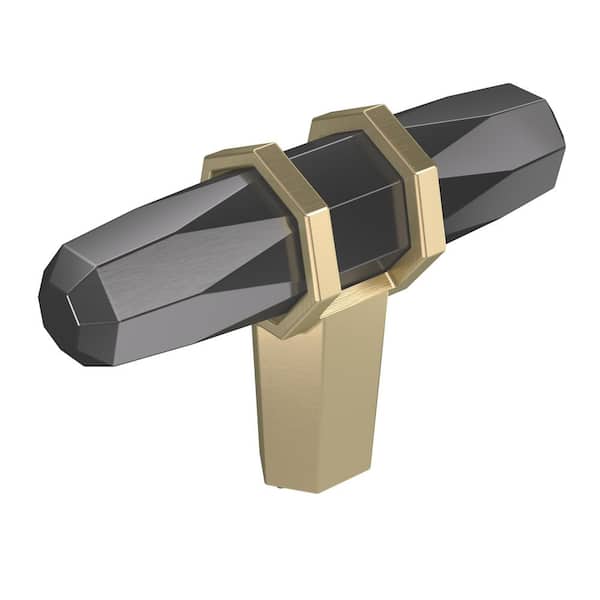 London 2-1/2 in. (64mm) Modern Black Chrome/Golden Champagne Bar Cabinet Knob