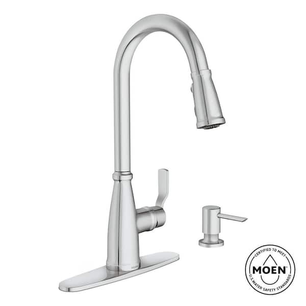 Nolia Chrome 16.57 in. H Pull Down Sprayer Kitchen Faucet with 360° Spout Swivel and Reflex Power Boost