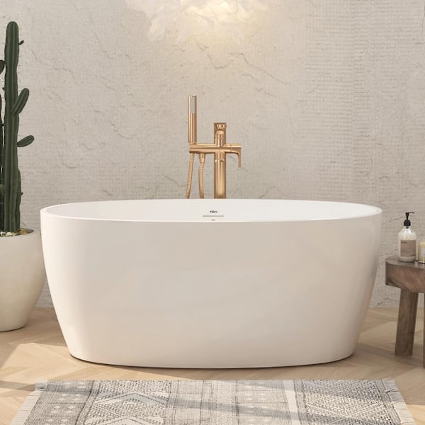 Unbranded 55.4 in. Acrylic Flatbottom Freestanding Bathtub Elegant Oval Shape Soaking Bathtub