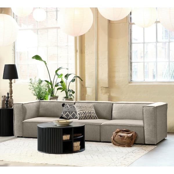 Nyhus Dockson 124 in. Square Armed 3-Piece Fabric Sectional Sofa in Taupe