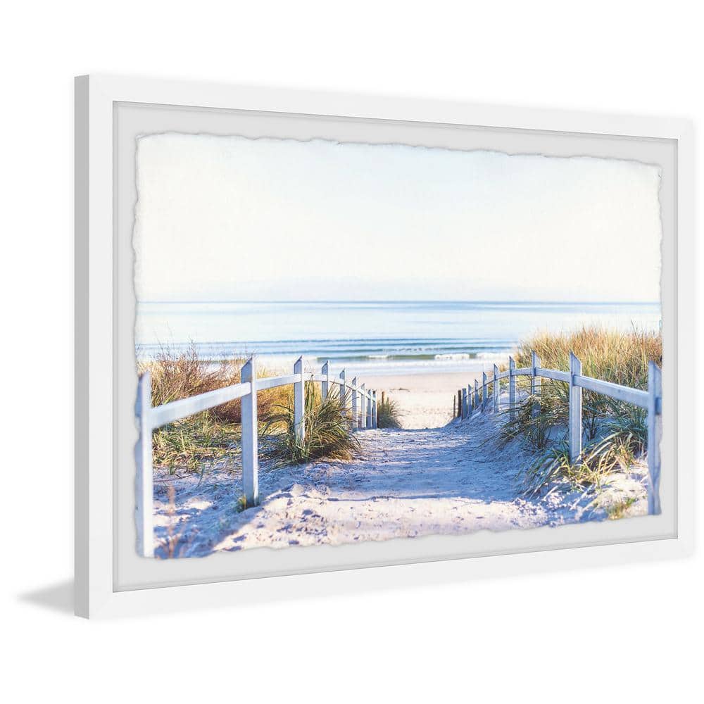 White Framed Coastal Landscape Print with Sandy Pathway, 12" x 8"