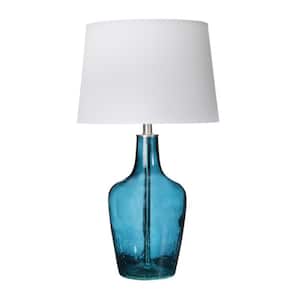 27 in. Deep Blue Glass Table Lamp with Shade
