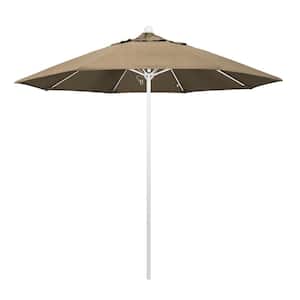 9 ft. White Aluminum Commercial Market Patio Umbrella with Fiberglass Ribs and Push Lift in Heather Beige Sunbrella