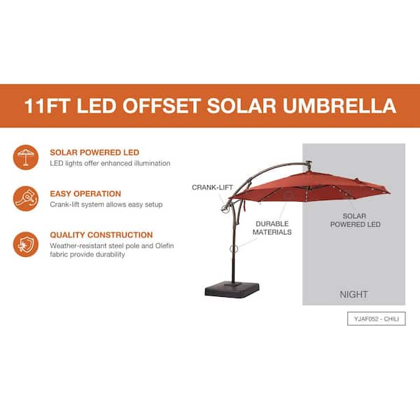 Hampton Bay 11 ft. Cantilever Solar LED Offset Outdoor Patio Hampton Bay 11 ft. Cantilever Solar LED Offset Outdoor Patio