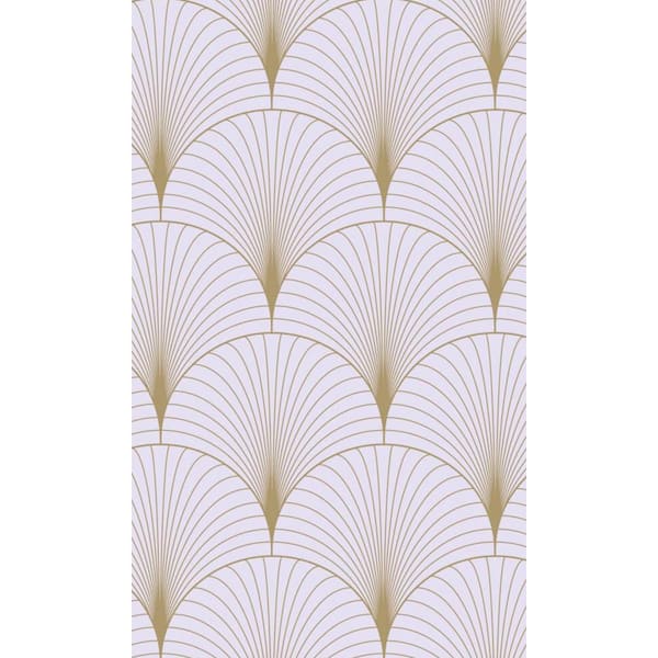 Walls Republic Lilac Purple and Gold Art Deco Fan Motif Print Non Woven Non-Pasted Textured Wallpaper 57 sq. ft.