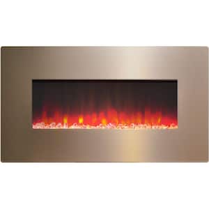 36 in. Metallic Electric Fireplace in Bronze with Multi-Color Crystal Rock Display
