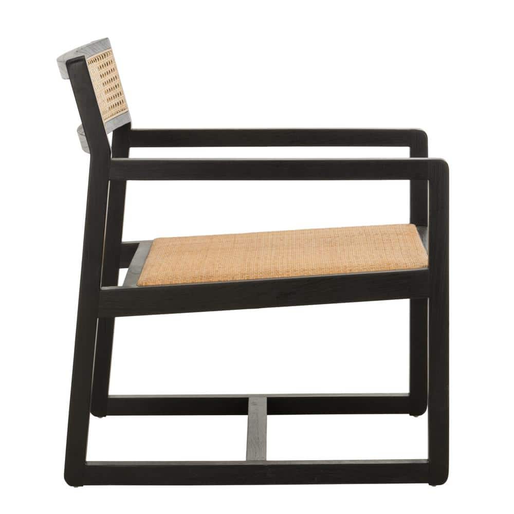 Black and Natural Wood Cane Accent Arm Chair
