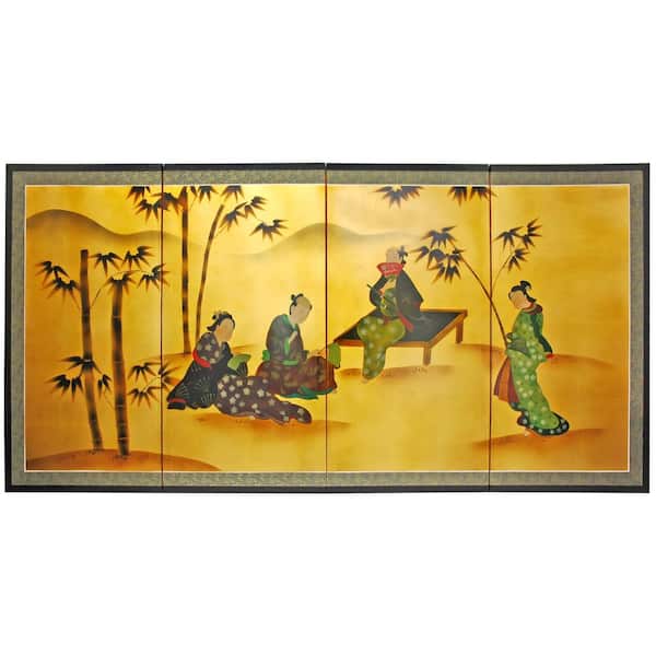 Oriental Furniture 72 in. x 36 in. "Men & Bamboo on Gold Leaf" Wall Art