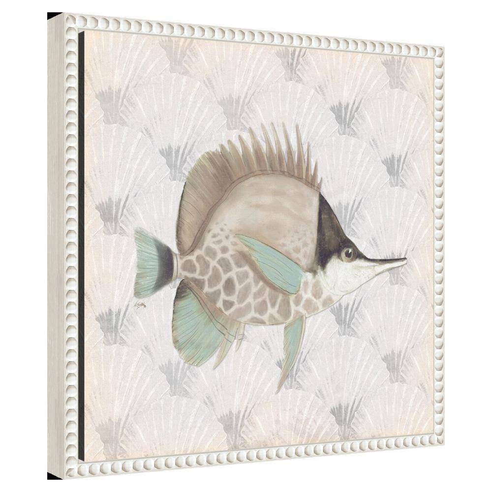 Neutral Vintage Fish III Canvas Wall Art with White Floater Frame