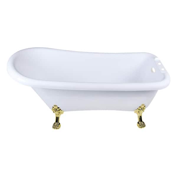 Kingston Brass Aqua Eden Single Slipper Clawfoot 67 in. x 28 in. Soaking Bathtub in Polished Brass