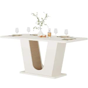 Halseey 55 in. Rectangular White Wood Large Pedestal Dining Table For 4-6 Kitchen Dinner Modern Home Office Desk