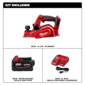 M18 18V Lithium-Ion Cordless 3-1/4 in. Planer with One 5.0Ah Battery and Charger