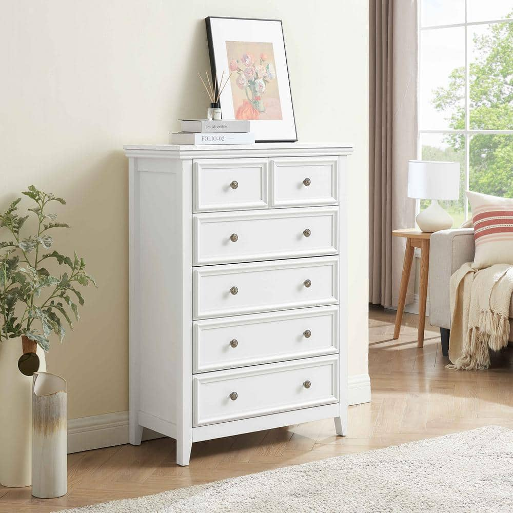 Polibi 31.50 in. W Modern White Chest of Drawers with 6-Drawers, Closet ...