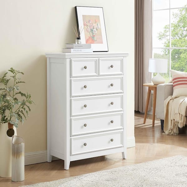 31.50 in. W Modern White Chest of Drawers with 6-Drawers, Closet Organizers and Storage Clothes Storage