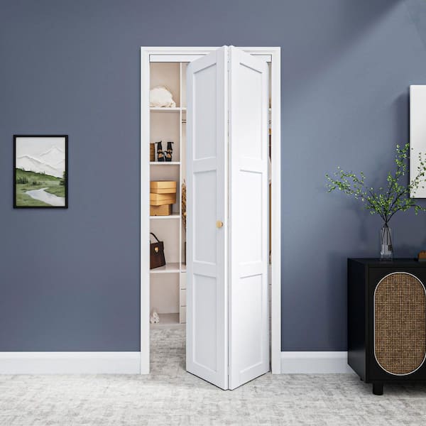 30 in. x 80 in. 3-Lite Panel Solid Core MDF White Finished Composite Closet Bi-Fold Door with Hardware