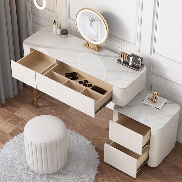 JASIWAY Beige 2-Drawers 55 in. Dresser with Mirror, Right
