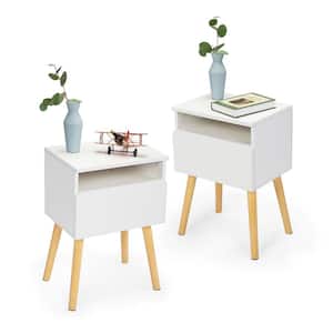 1-Drawer White Particle Board Nightstand 15.7 in. L x 11.8 in. W x 23.6 in. H (Set of 2)