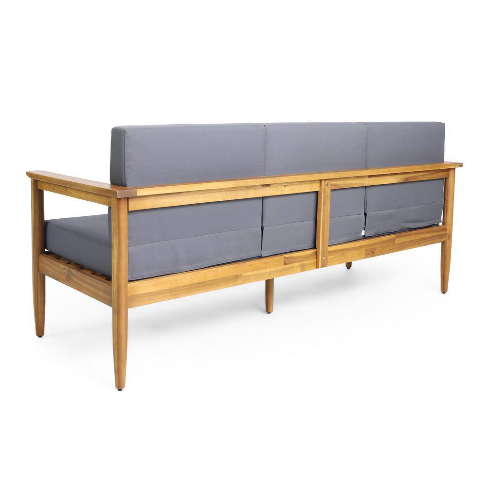 Teak Wood Outdoor Sofa with Dark Gray Cushions