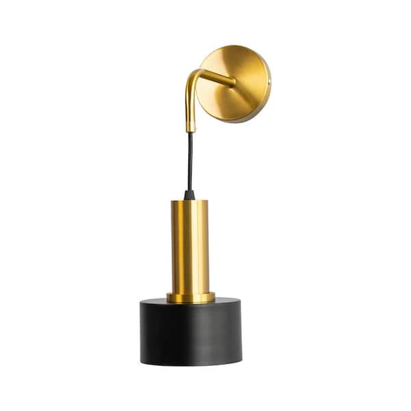 8 in. 1-Light Black and Gold Metal Wall Sconce Modern Lighting Fixture with Metal Standard Shade for Bedroom Living Room