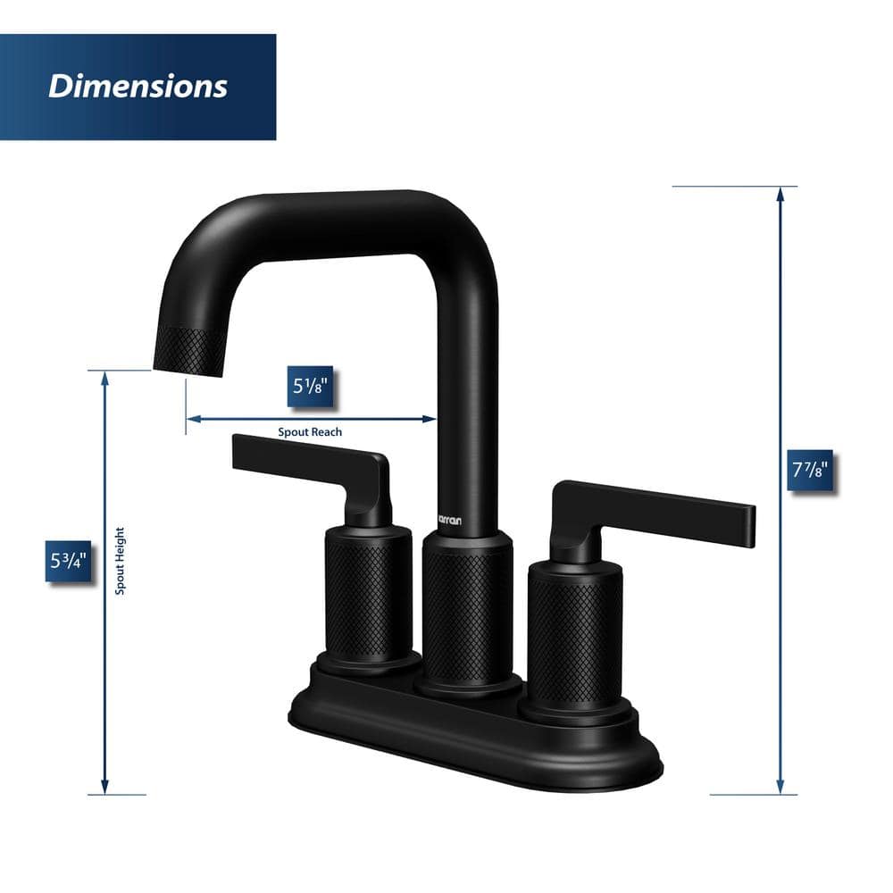 Matte Black Brass Centerset Bathroom Faucet with Pop-up Drain