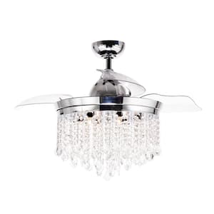 Mateo 42 in. Indoor Downrod Mount Retractable Chrome Ceiling Fan Chandelier with Light Kit and Remote Control