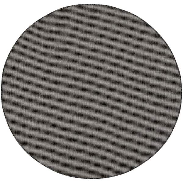 Nourison Positano Charcoal 6 ft. x 6 ft. Round Solid Modern Indoor/Outdoor Patio Area Rug