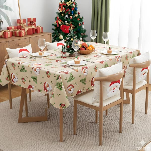 52'' X 70'' Christmas Table Cloth Waterproof Vinyl Tablecloths with Flannel Backing Wipeable Plastic Tablecloth