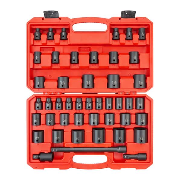 TEKTON 1/2 in. Drive 6-Point Impact Socket Set, 45-Piece (5/16 in. - 1-1/4 in., 8 mm - 32 mm)