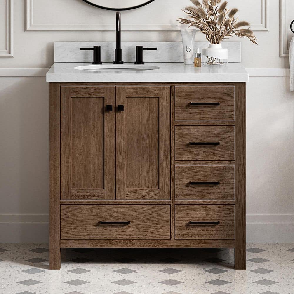 Cambridge 36 in. Single Sink Freestanding Bathroom Vanity in Brown Oak with Carrara White Marble Top price history on PriceWatchPro