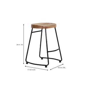 Modern Black Metal Backless Counter Stool with Wood Seat (Set of 2)