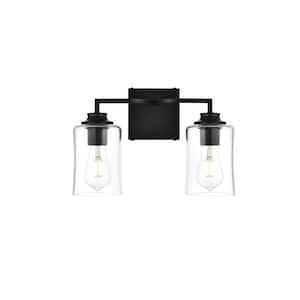 Simply Living 14 in. 2-Light Modern Black Vanity Light with Clear Bell Shade