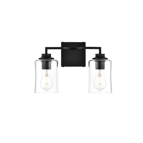 Unbranded Simply Living 14 in. 2-Light Modern Black Vanity Light with Clear Bell Shade