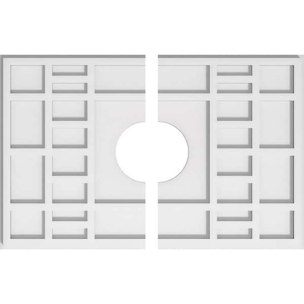 Ekena Millwork 24 in. W x 16 in. H x 5 in. ID x 1 in. P Beaux Architectural Grade PVC Contemporary Ceiling Medallion (2-Piece)