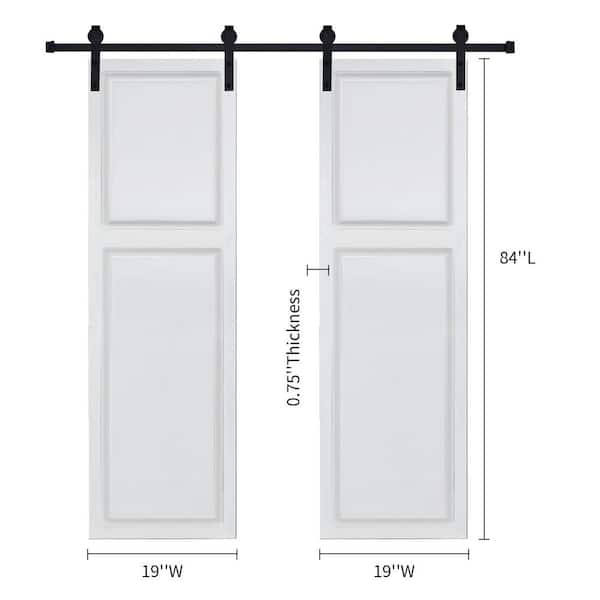 Dual 2-Panel Cottage style door 3/4 in. thick 38 in. x 84 in. MDF White Barn Sliding Door With Hardware kit