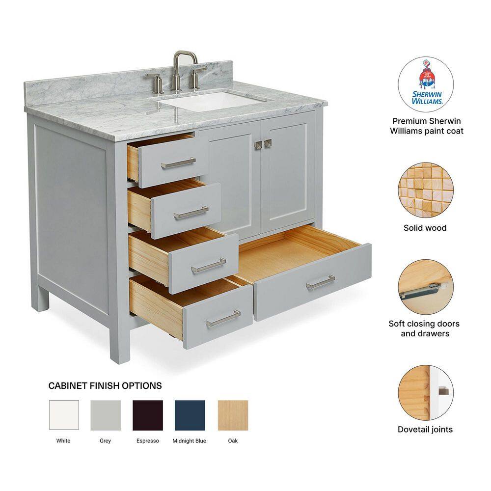 Cambridge 43" Gray Freestanding Vanity with White Marble Top