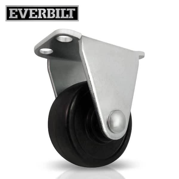 Everbilt 1-1/2 in. Black Soft Rubber and Steel Rigid Plate Caster with 40 lb. Load Rating