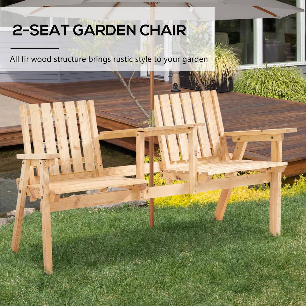 Natural Teak Wood Tete-a-Tete Garden Bench with Umbrella Hole