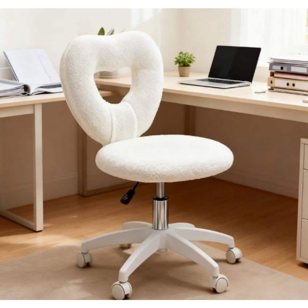 Office Task Chair, Heart Chair with Swivel Wheels, White