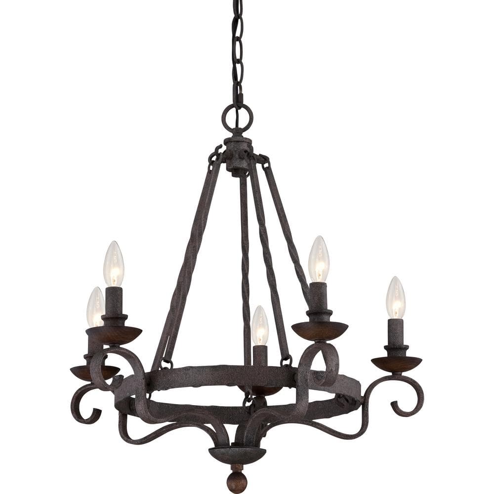 Noble Mini 24" Rustic Black Steel Chandelier with Dark Walnut Accents