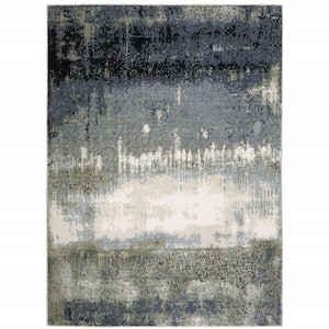 3' X 5' Blue Green Grey And Beige Abstract Power Loom Stain Resistant Area Rug