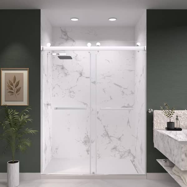 Catalyst 72 in. W x 76 in. H Double Sliding Frameless Shower Door in Chrome with 3/8 in. Clear Glass