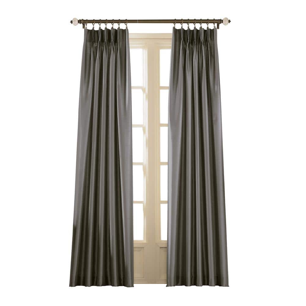 Pewter Faux Silk Room Darkening Curtain Panel