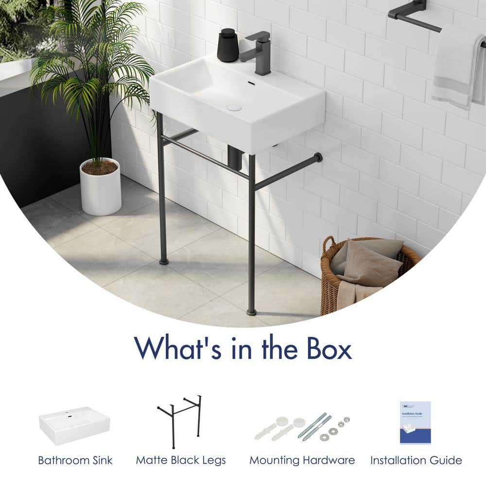 Turner 24" Matte Black Ceramic Wall-Mount Console Sink