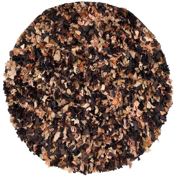 SAFAVIEH Rio Shag Brown/Multi 6 ft. x 6 ft. Round Solid Area Rug