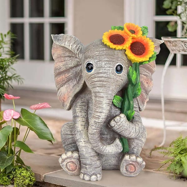 Elephant Garden Statues with Solar LED Lights L0CB9WK9DT - The