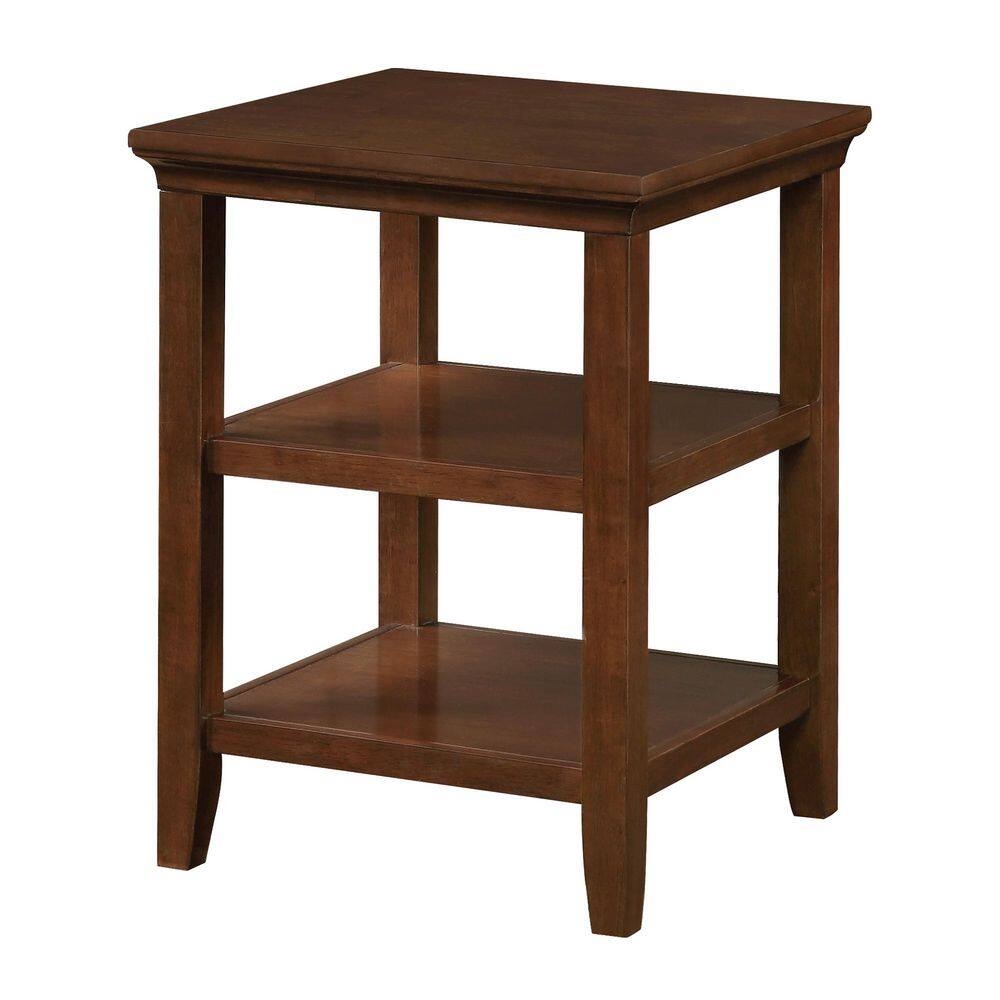 Espresso Wood Rectangular End Table with Shelves